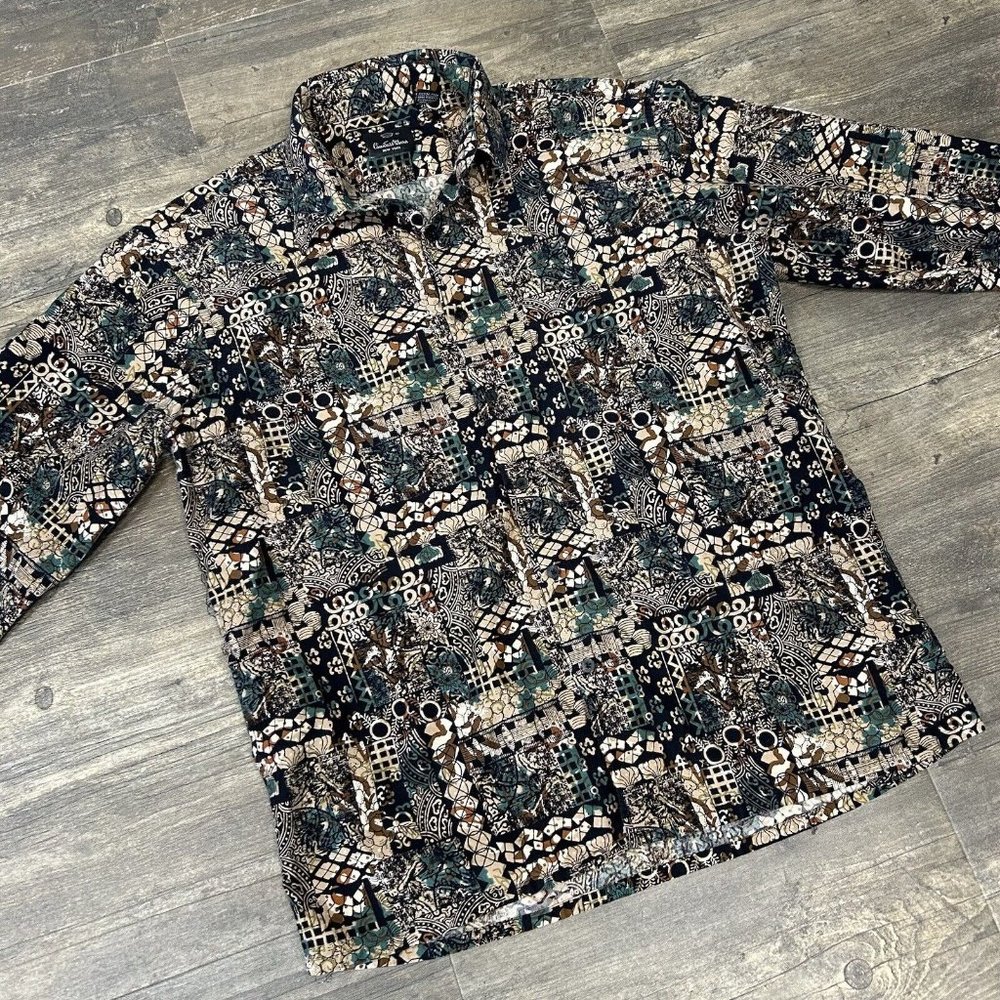 Vintage Countess Wara Shirt Men Size Large Button Front Long Sleeve Abstract‎